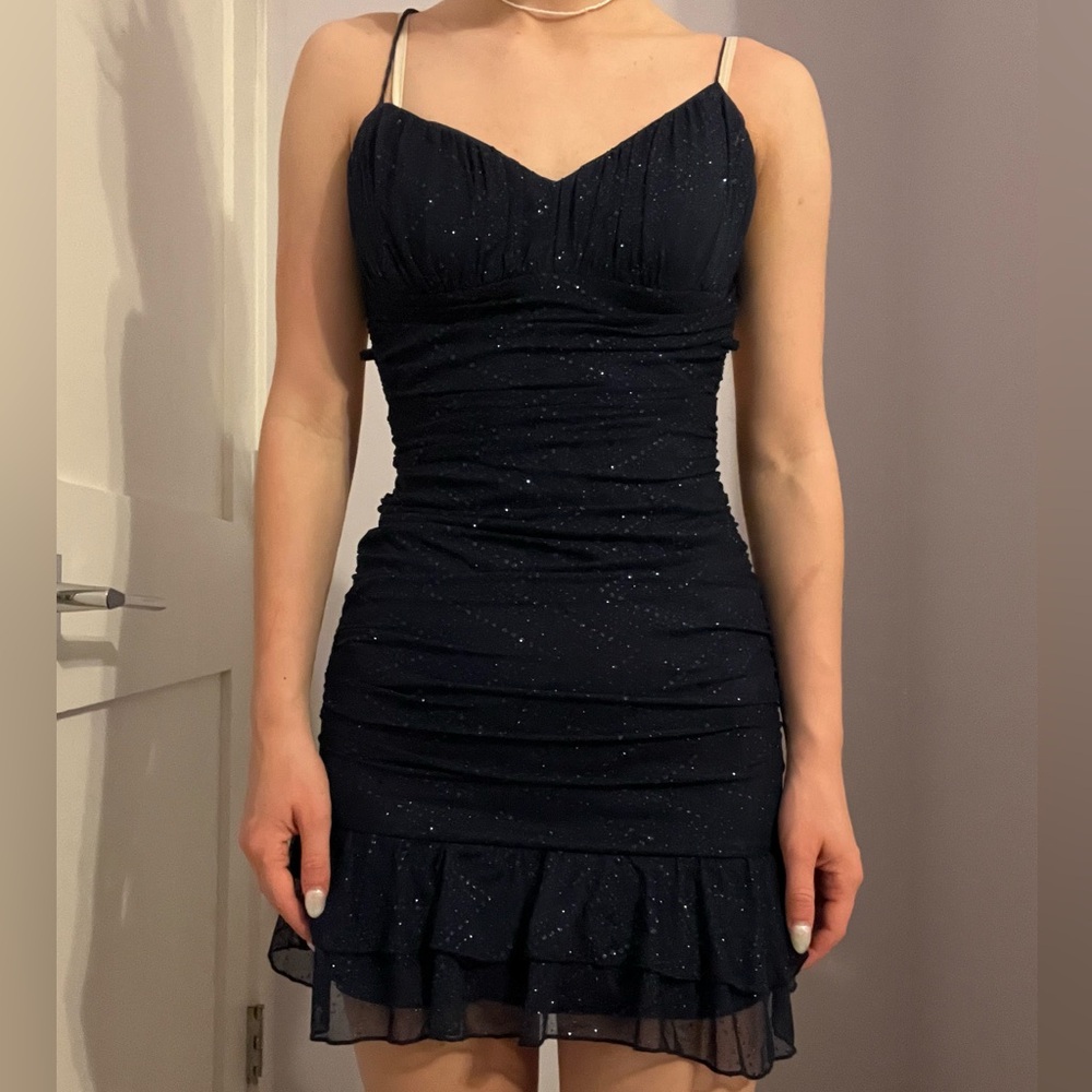 Navy blue sparkly mini dress